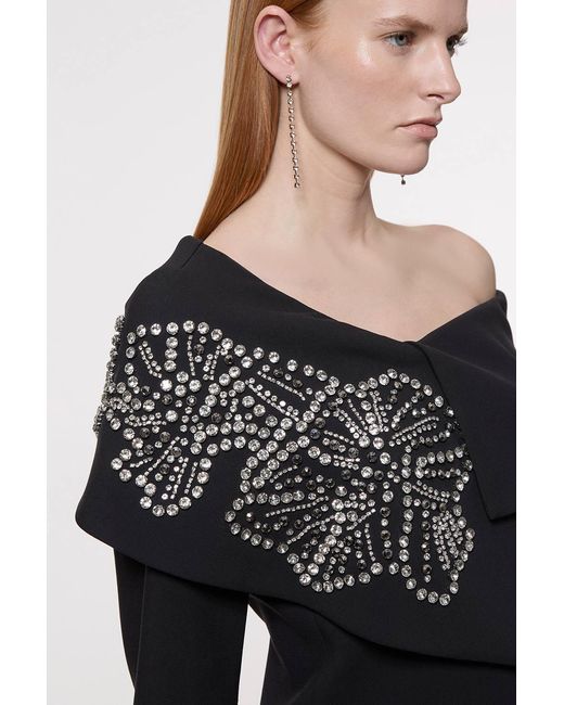 Karen Millen Black Placed Floral Crystal Embellished Tailored Asymmetric Jacket