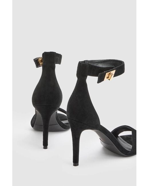 Karen Millen Black Leather Turn Lock Detail Heeled Sandal