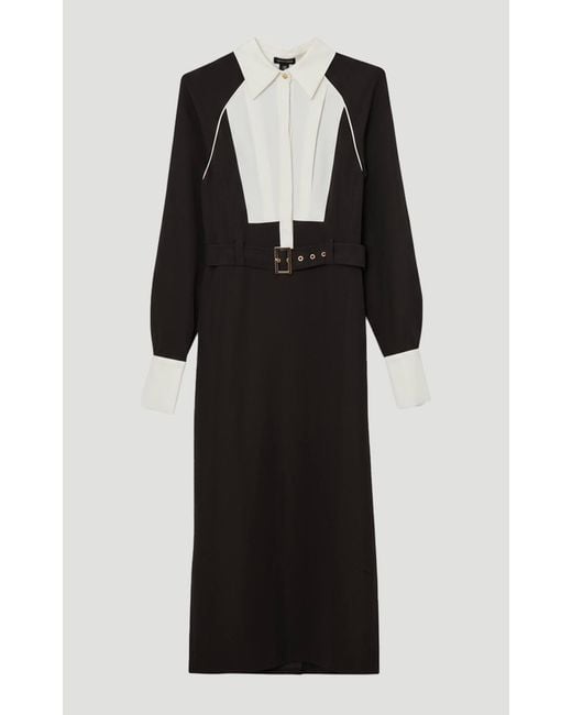 Karen Millen Black Plus Size Twill Collared Woven Maxi Dress