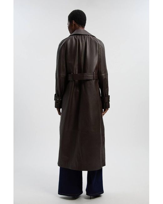 Karen Millen Blue Petite Leather Belted Trench Coat