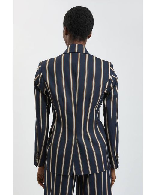 Karen Millen Blue Stripe Double Breasted Tailored Jacket