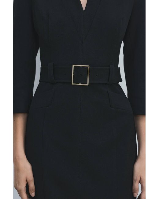 Karen Millen Black Petite Forever Structured Crepe Belted Forever Midi Dress