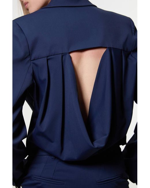 Karen Millen Blue Digital Ophelia Polished Tailored Cowl Back Single Breasted Blazer