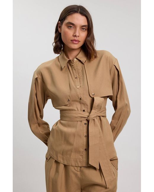 Karen Millen Natural Cupro Utility Twill Woven Shirt