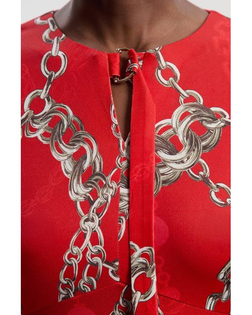 Karen Millen Red Chain Print Crepe Mini Dress