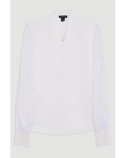 Karen Millen White Bandage Figure Form Zip Detail Chiffon Sleeve Knit Top