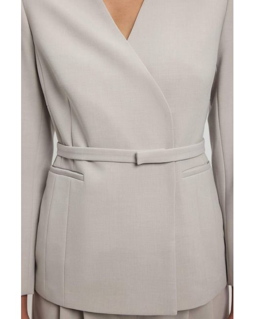 Karen Millen Gray Compact Stretch Belted Tailored Jacket