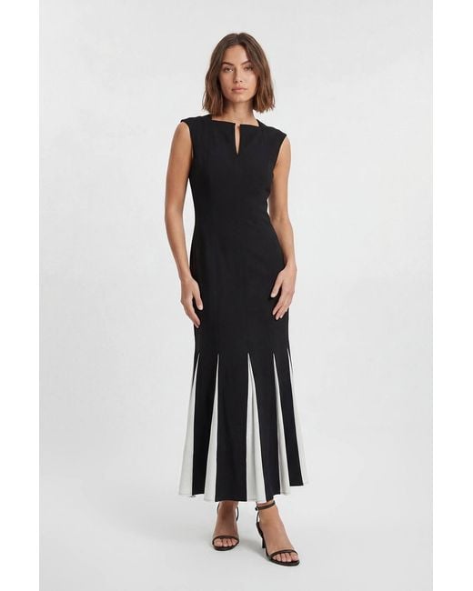 Karen Millen Multicolor Petite Soft Tailored Contrast Godet Detail Midi Dress