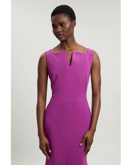 Karen Millen Pink Compact Stretch High Neck Clean Pencil Midi Dress