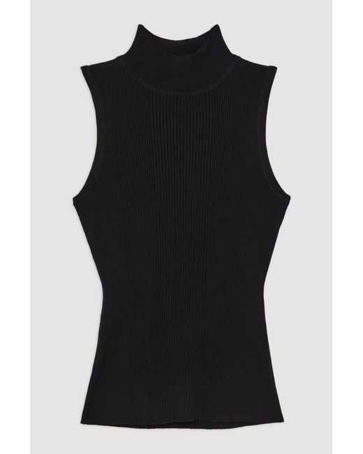 Karen Millen Black Viscose Blend Rib Knit Vest Top