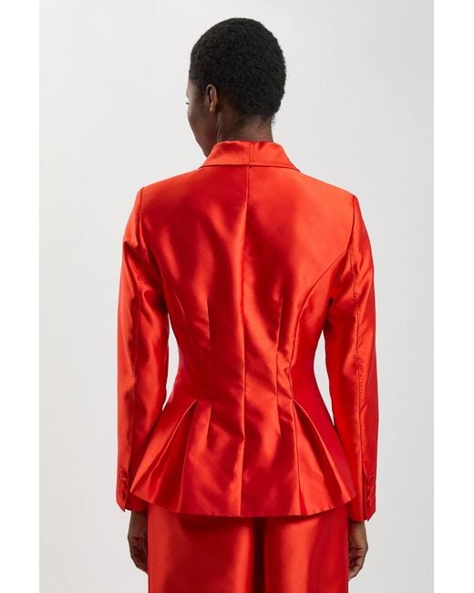 Karen Millen Red Satin Twill Single Breasted Blazer
