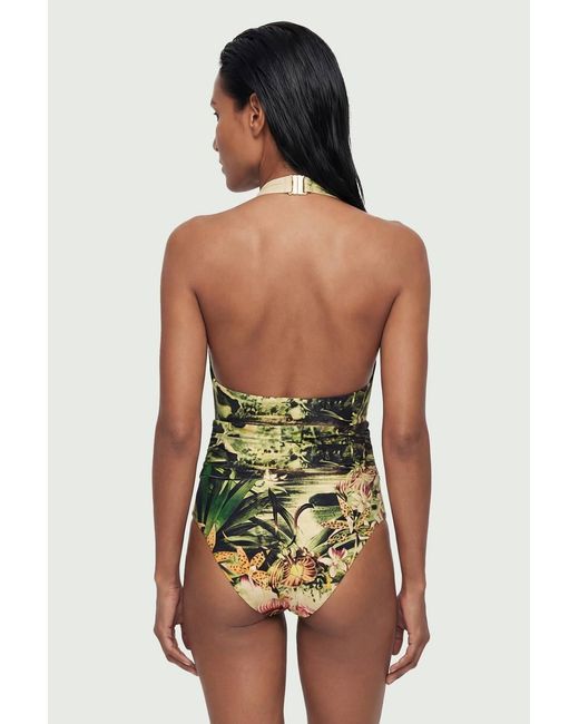 Karen Millen Multicolor Shell Hardware Tropical Halterneck Swimsuit