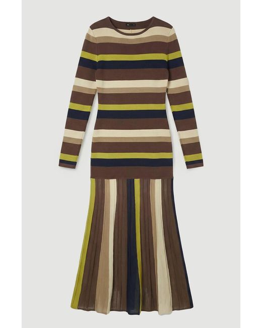 Karen Millen Green Stripe Long Sleeve Knitted Maxi Dress