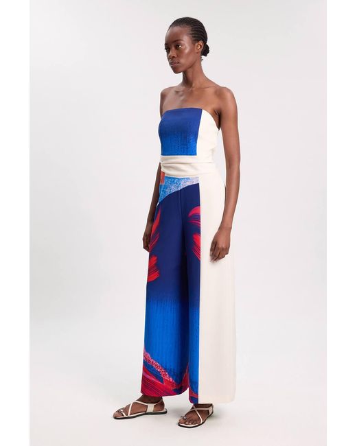 Karen Millen Blue Soft Tailored Colourblock Tailored Bandeau Jumpsuit