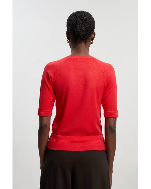 Karen Millen Red Viscose Blend Knitted Short Sleeve Cardigan Sweater