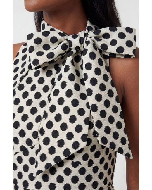 Karen Millen White Spot Jacquard Tailored Bow Neck Full Skirted Midi Dress
