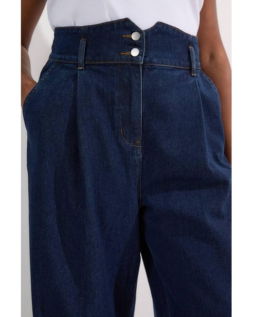 Karen Millen Blue Plus Size Denim Wide Leg Trousers