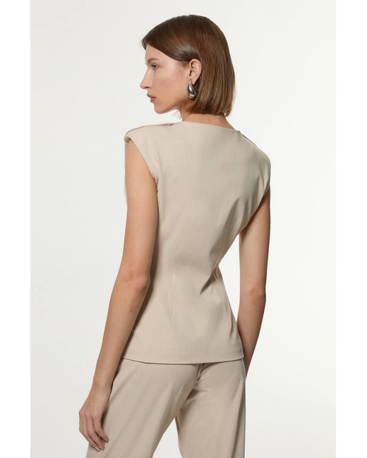 Karen Millen Natural Tailored Viscose Zip Through Multi Stitch Waistcoat