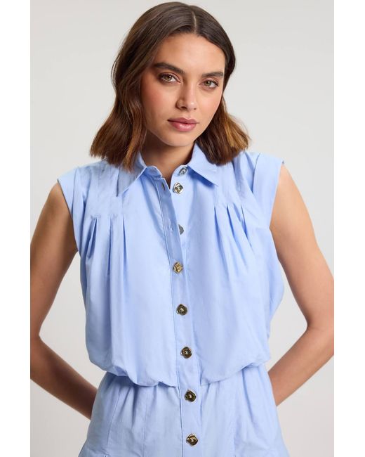 Karen Millen Blue Cotton Poplin Button Up Midi Dress