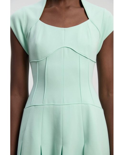 Karen Millen Green Compact Stretch Dropped Waist Full Skirted Midi Dress