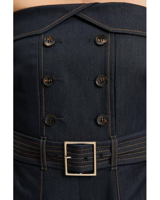 Karen Millen Blue Tailored Denim Trench Bandeau Jumpsuit