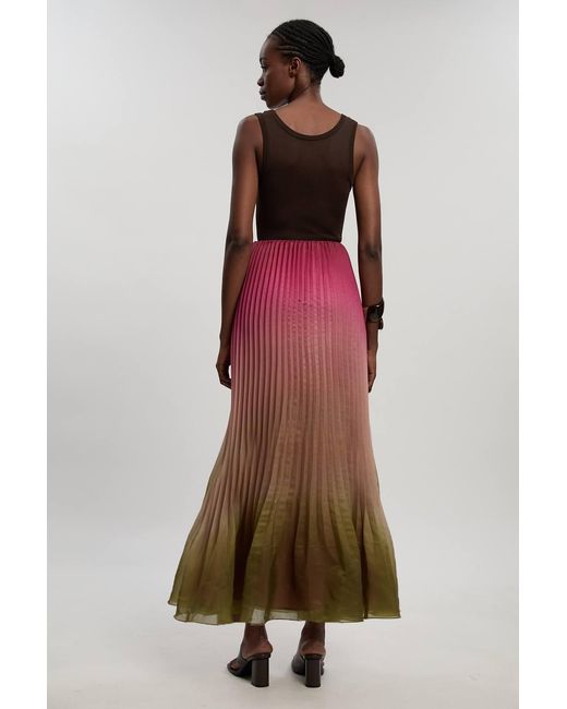 Karen Millen Red Pleated Slub Organdie Woven Maxi Skirt