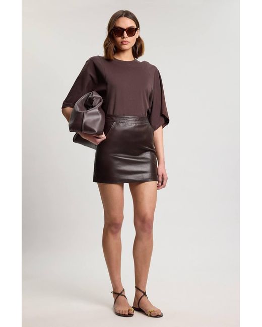Karen Millen Brown Forever Leather Mini Skirt