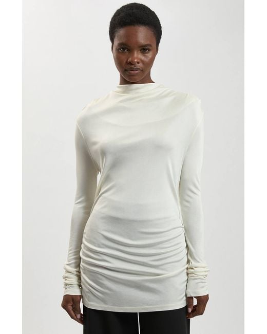 Karen Millen Blue Cowl Viscose Crepe Neck Sleeveless Top