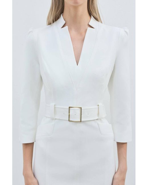 Karen Millen White Petite Forever Structured Crepe Belted Forever Midi Dress