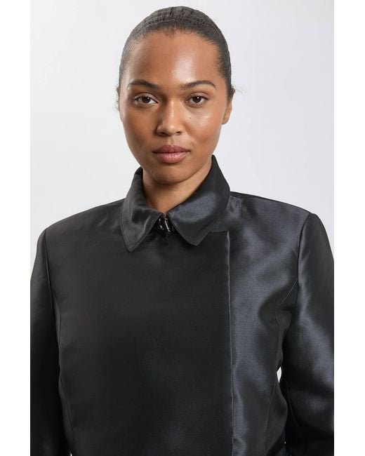 Karen Millen Black Plus Size Forever Satin Twill Cropped Wrap Tailored Jacket