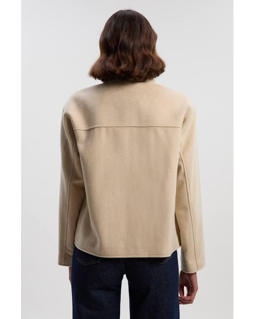 Karen Millen Natural Brushed Wool Funnel Neck Tailored Short Coat
