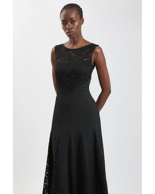 Karen Millen Black Compact Stretched Lace Detail Midi Dress