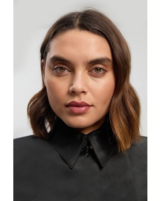 Karen Millen Black Petite Forever Satin Twill Cropped Wrap Tailored Jacket