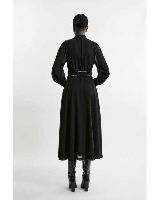 Karen Millen Black Military Stripe Balloon Sleeve Maxi Dress