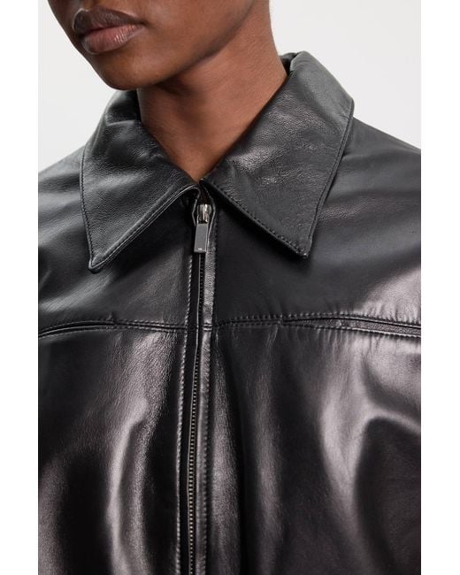 Karen Millen Black Leather Collared Bomber Jacket