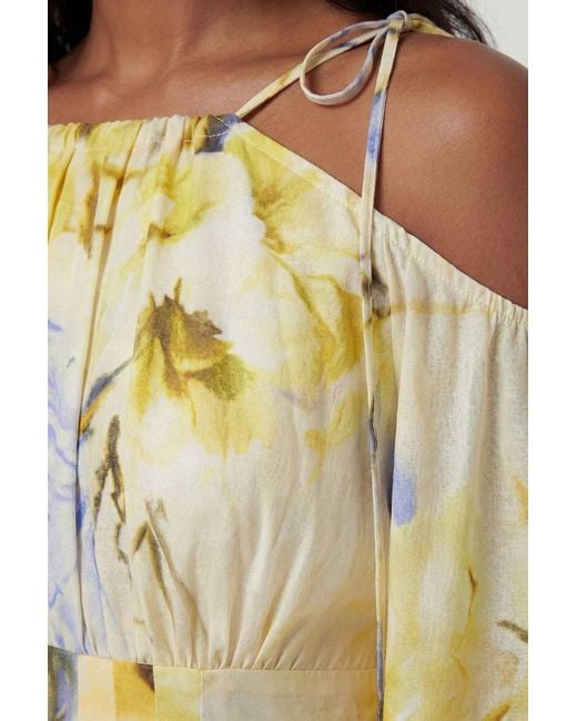 Karen Millen Natural Floral Off The Shoulder Shirred Woven Blouse