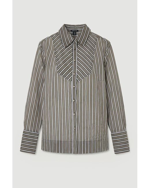Karen Millen Gray Poplin Stripe Bib Woven Shirt