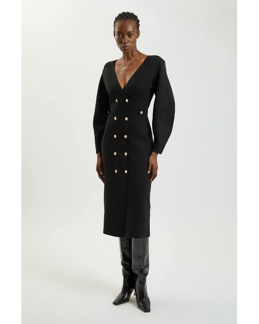 Karen Millen Black Wool Look Military Double Breasted Knitted Dress
