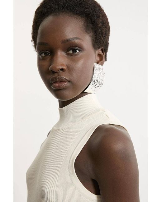 Karen Millen Natural Viscose Blend Rib Knit Vest Top