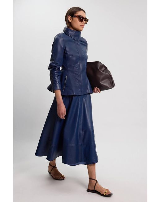 Karen Millen Blue Leather Full Skirt