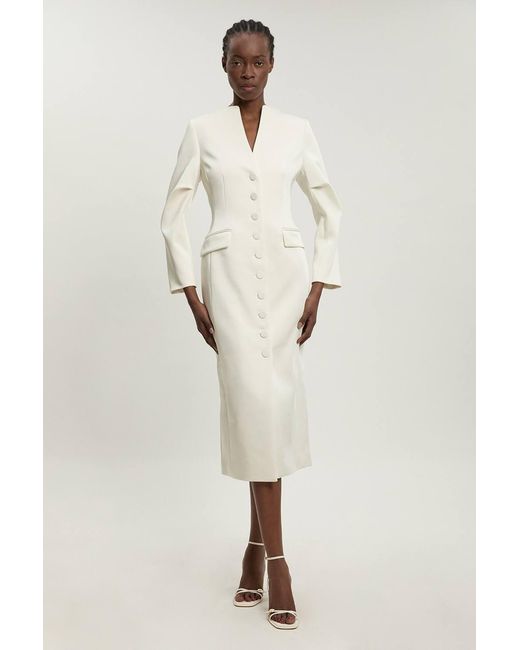 Karen Millen Natural Tailored Satin Button Through Midi Dress