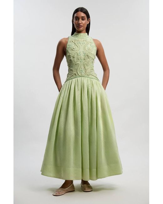 Karen Millen Green Cornelli Embellished Taffeta Prom Dress