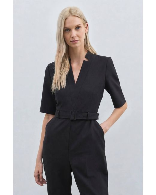 Karen Millen Black Forever Structured Crepe Belted Jumpsuit