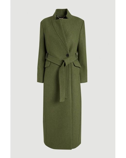 Karen Millen Green Wool Investment Notch Neck Tailored Maxi Coat