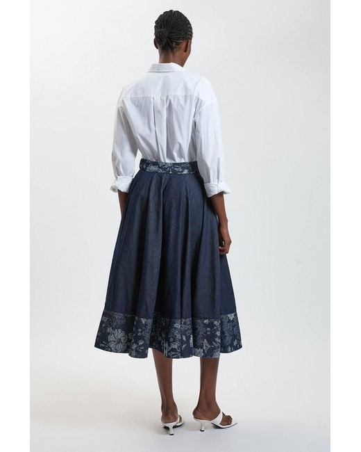 Karen Millen Blue Jacquard Denim Full Skirt