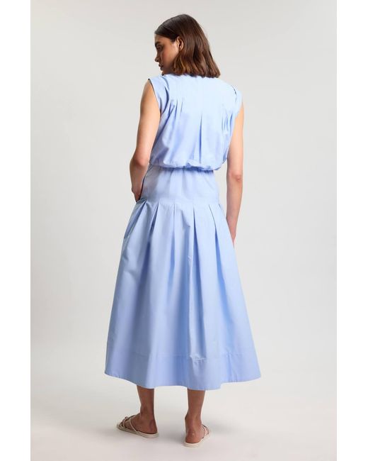 Karen Millen Blue Cotton Poplin Button Up Midi Dress