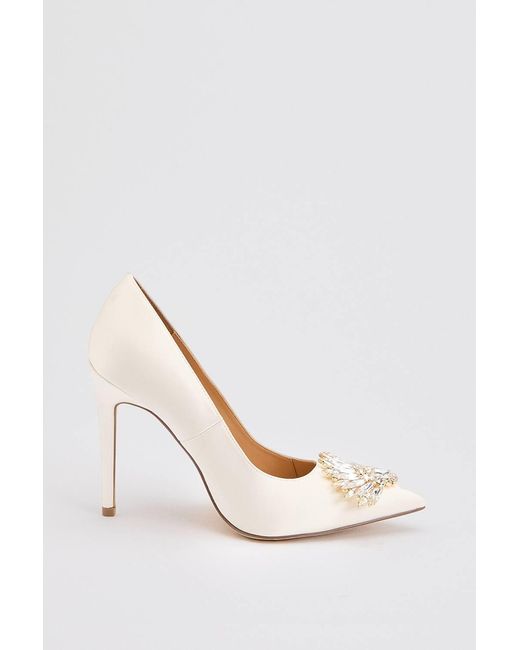 Karen Millen White Satin Stiletto Embellished Heeled Shoe