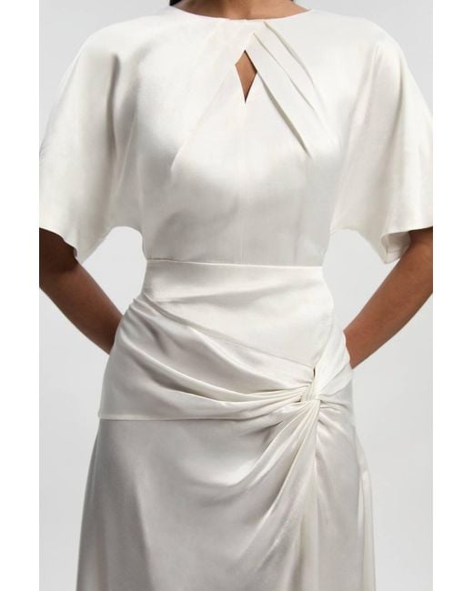 Karen Millen White Satin Back Crepe Twist Detail Woven Midaxi Dress