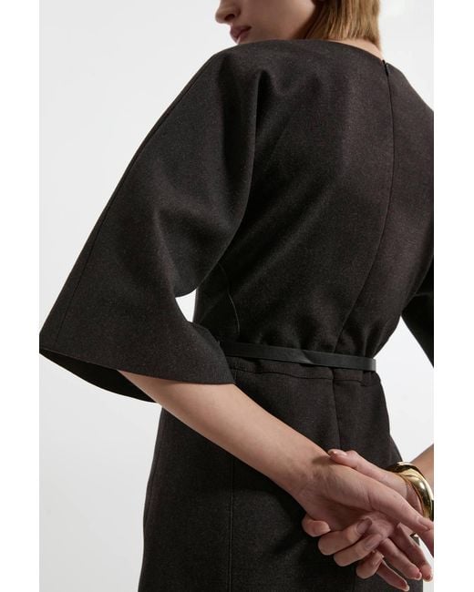 Karen Millen Black Flannel Tailored Belted Dress