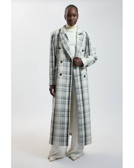 Karen Millen Multicolor Wool Blend Check Double Breasted Tailored Maxi Coat